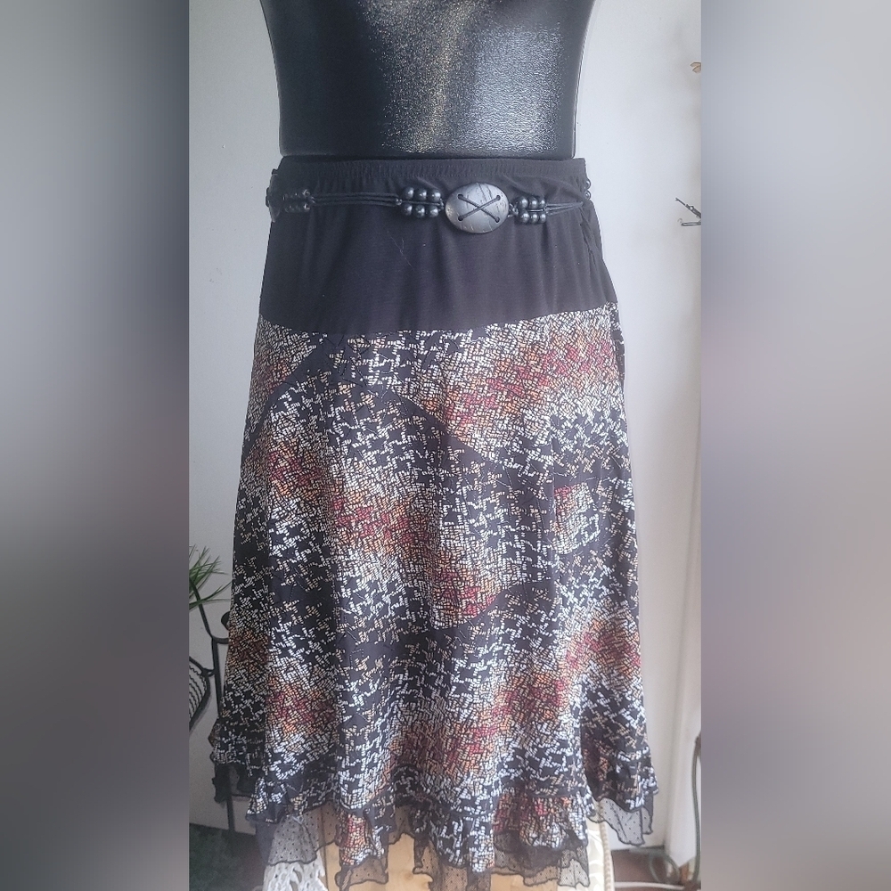 Bali Multi Colored Print Skirt with Belt Size S